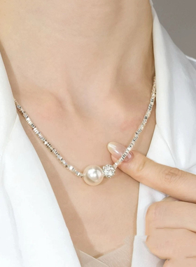 碎银子珍珠锆石项链女2025新款爆款高级感锁骨链轻奢小众颈链配饰