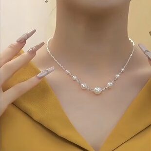 满天星碎银珍珠项链高级感轻奢小众气质锁骨链女夏天新款百搭颈联