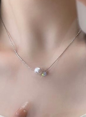 法式浪漫曼塔玫瑰珍珠镶钻项链女