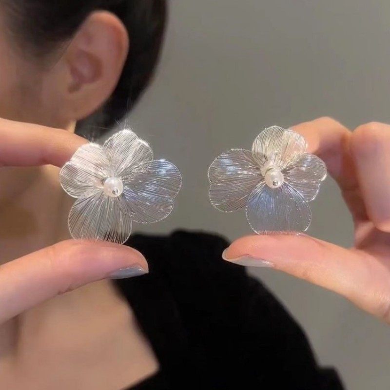 超仙法式金属蝴蝶花朵耳环女