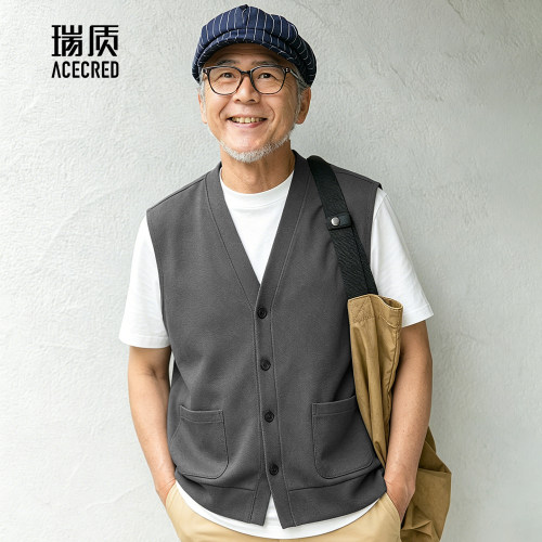 中年爸爸宽松斜纹针织马甲