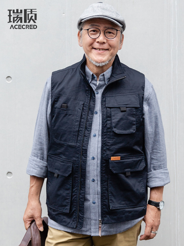 DADDY FISHING VEST MIDDLE-AGED AND ELDERLY AUTUMN CLOTHES MULTI-POCKET SHOULDERS OLD MAN HORSE CLIP GRANDFATHER CLOTHES SPRING AND AUTUMN VEST MAN