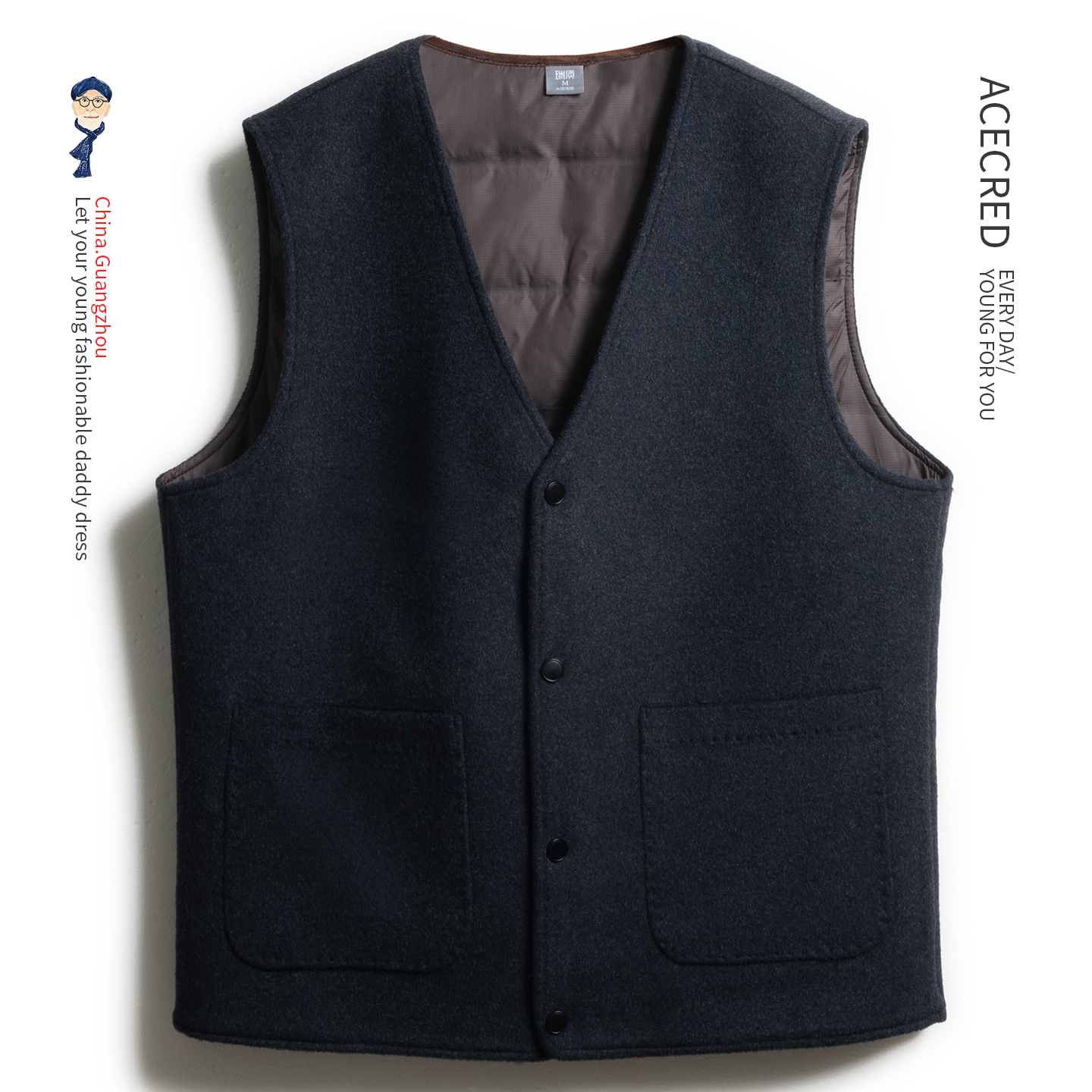 爸爸羽绒马甲男双面呢保暖