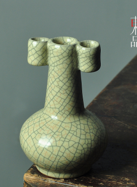 传世哥窑花瓶花器复古投壶贯耳瓶