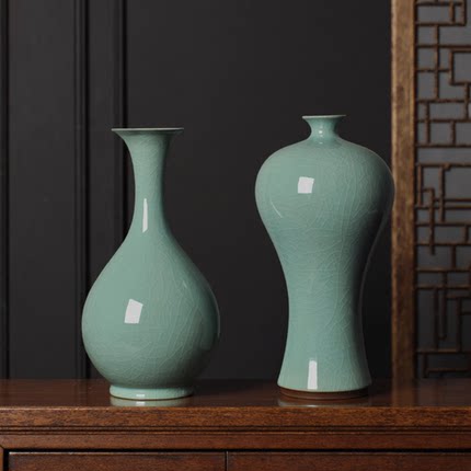 方军青瓷手工花瓶摆件客厅插花器家居装饰品哥窑玉壶春美人醉摆设