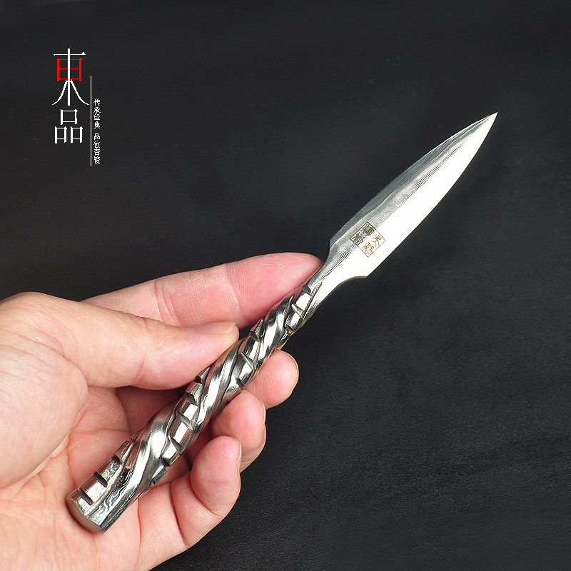 大马士革钢茶刀吴勇辉手工折叠锻打一体撬茶针茶锥普洱茶刀不生锈