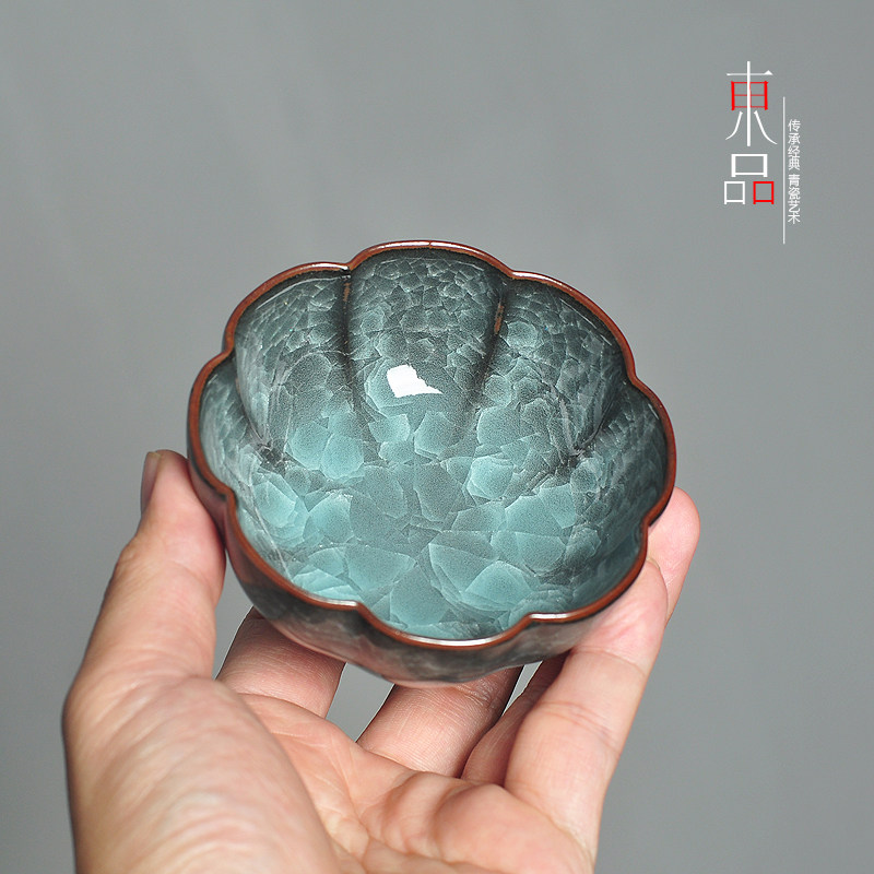 手工哥窑主人青瓷铁胎冰裂纹茶杯