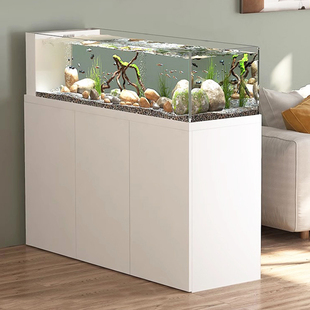 原生溪流缸底滤一体式小型生态玻璃鱼缸电视柜旁超白古法制氧鱼缸