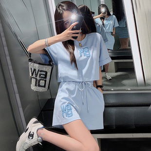 减龄炸街健身跑步学生两件套女 网红休闲运动服套装 女夏季 新款 时尚