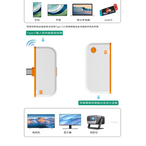 手机电脑无线投屏器Type-c点对点到HDMI同屏连电视机投影仪显示器