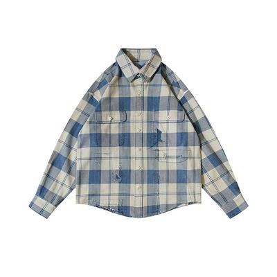 美式复古格子衬衫长袖春秋款