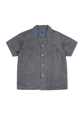 Resalibert 亚麻和纸混纺手工碳染水洗做旧古巴领夏威夷短袖衬衫