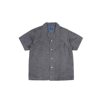 Resalibert 亚麻和纸混纺手工碳染水洗做旧古巴领夏威夷短袖衬衫