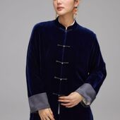 真丝丝绒老钱风日常显瘦遮肉外套 詹祥和·复古新中式 云青