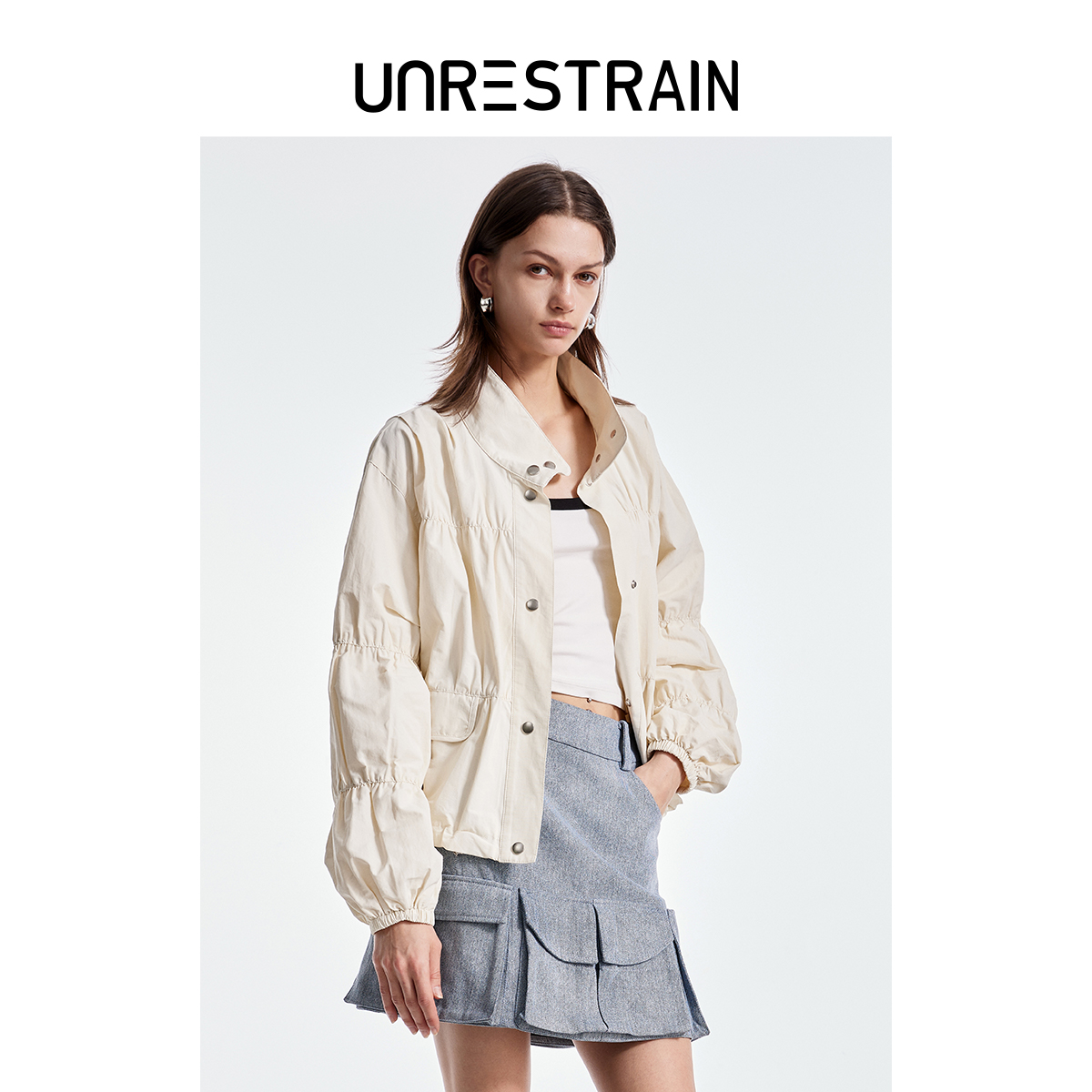 UNR设计师品牌白色短款夹克女