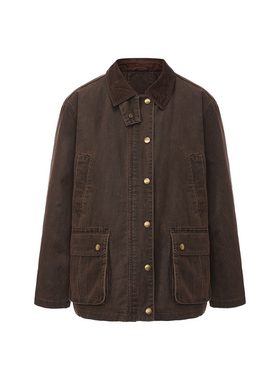 UNRESTRAIN「UNR」褪色画布 工装风小翻领水洗宽松羽绒服外套女