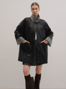 UNRESTRAIN「UNR」都市韵律 新品格纹拼接环保外套女宽松夹克上衣