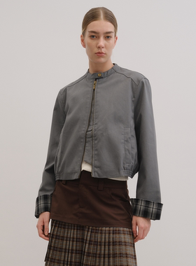 UNRESTRAIN「UNR」灰阶胶囊 新款立领双向拉链短款外套女上衣