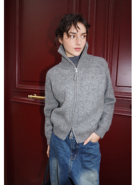 【UNRESTRAIN】UNR设计师品牌秋冬新款翻领时髦毛衣拉链开衫女