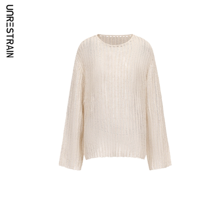 【UNRESTRAIN】UNR设计师品牌镂空微透长袖针织衫圆领罩衫上衣女