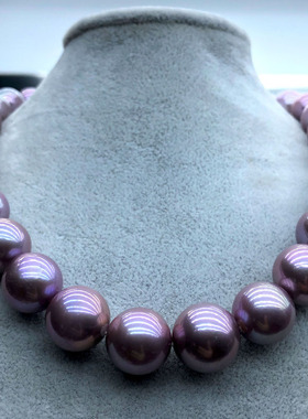 天然爱迪生珍珠项链 妖紫色蓝莓紫12-15mm正圆高强光正品送礼妈妈