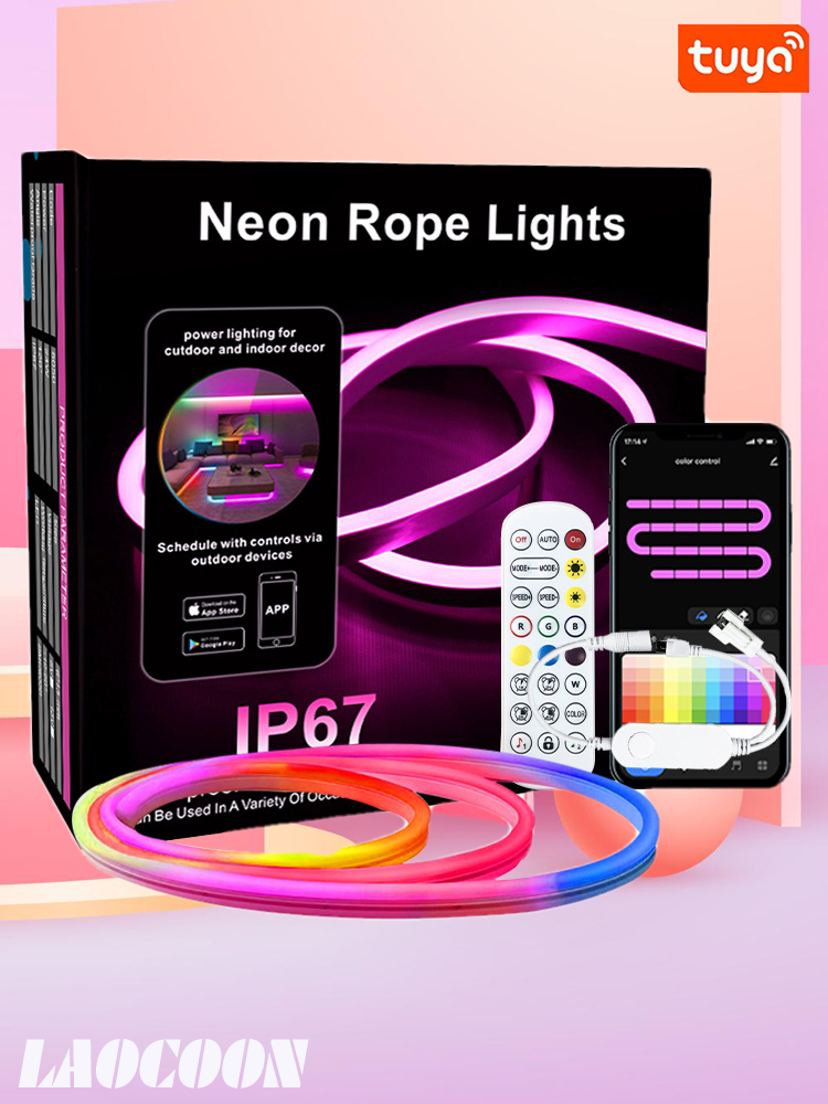 Tuya涂鸦智能霓虹幻彩灯带套装WiFi柔性硅胶远程定时音乐律动造型