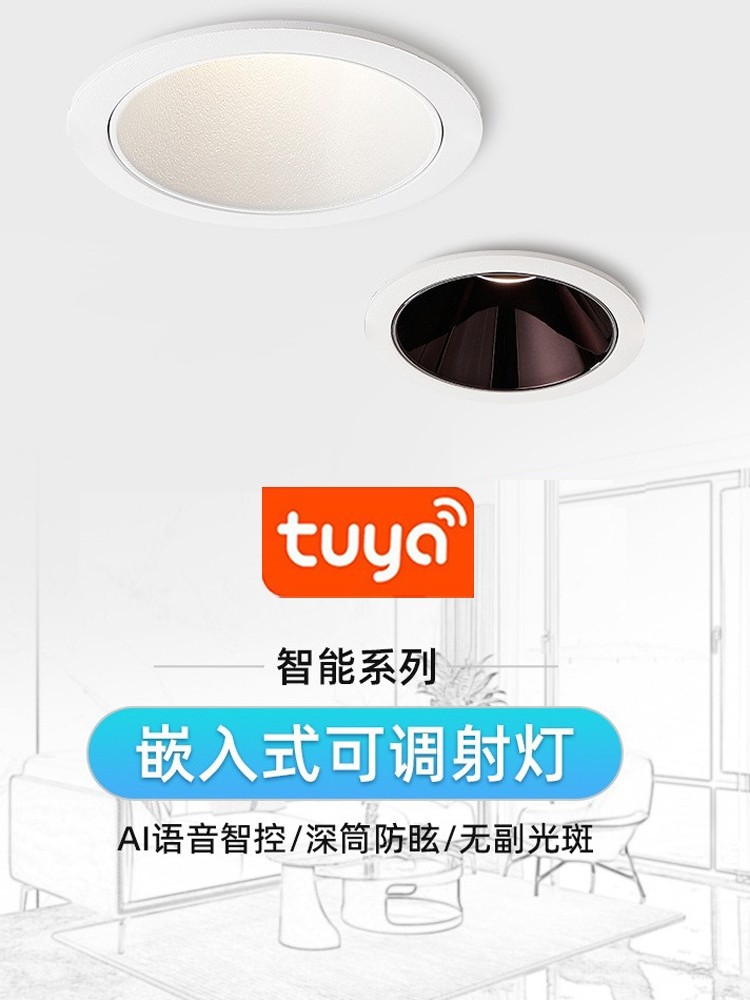 tuya涂鸦智能zigbee筒灯无极调光冷暖双色深度防眩远程定时声控