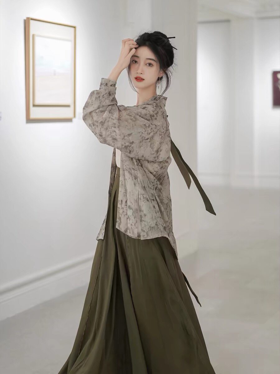 国风女装图纸 新中式宋制汉服三件套吊带裙裤外披套装纸样