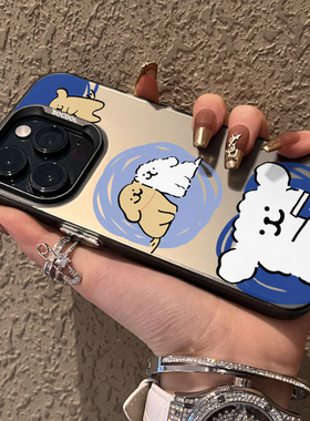 ins风可爱卡通16情侣款线条小狗手机壳15适用iPhone11苹果12磨砂13防摔14Proma男女7高级感8plus保护套xs日韩