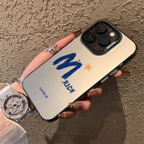 简约幸运字母情侣定制16手机壳15适用于iPhone11/12/13/14Promax苹果7磨砂8plus保护套英文x镭射男女潮高级感