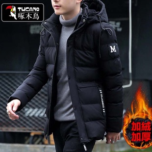 啄木鸟工装连帽羽绒棉服男冬季2025新款潮流百搭休闲保暖棉袄男款