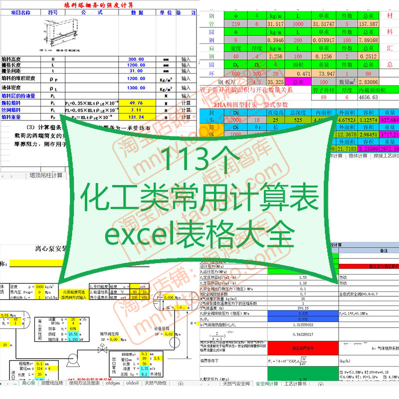 化工类常用计算表格化学换热器容器温度热量储罐天然气管线精馏塔