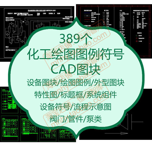化工绘图图例符号CAD图块阀门管件泵设备流程示意图组件标题框