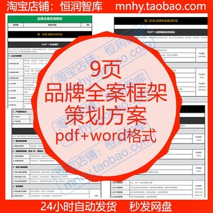 品牌全案系统框架策划方案市场调研分析体系建设策略战略传播执行