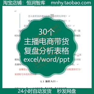 主播电商带货复盘分析表格罗盘指南执行细节讲解手册数据方法流程