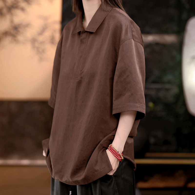 【再易】2025新款古铜缎龟香云纱桑蚕丝男士双穿Polo衫ZY0180S