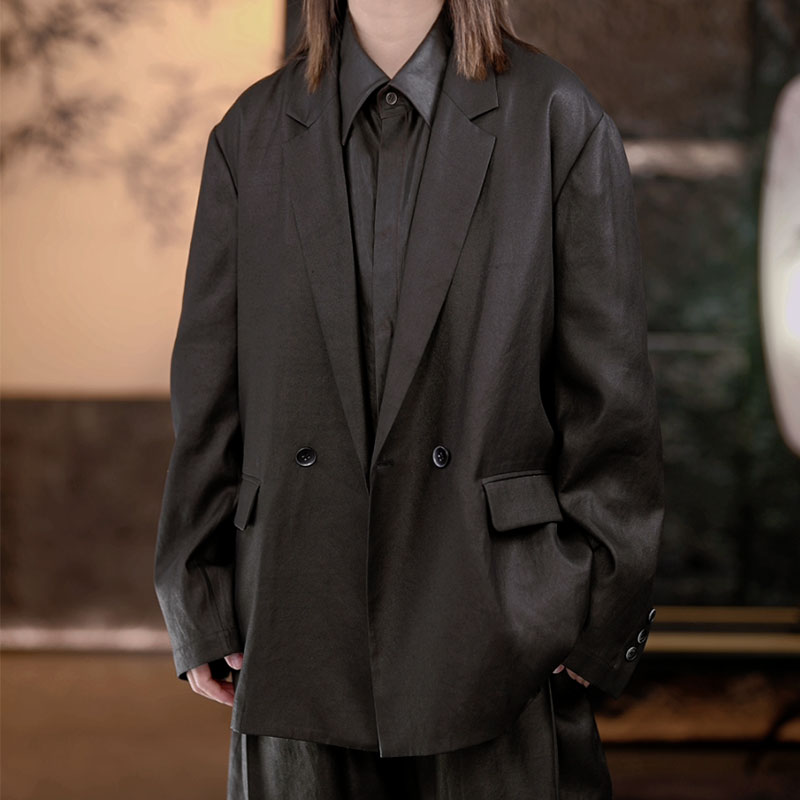 【再易】2025新款砾尘葡萄泥桑蚕丝香云纱男士西装外套ZY0123S