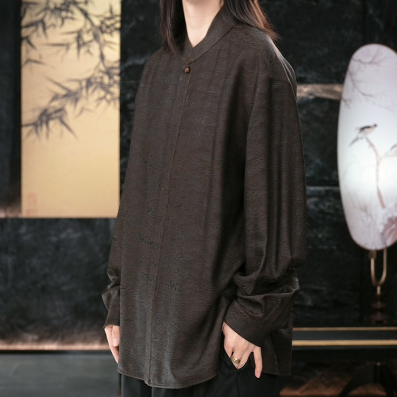 【再易】2025新款金霄男士香云纱桑蚕丝双穿立领衬衫上衣ZY0501S