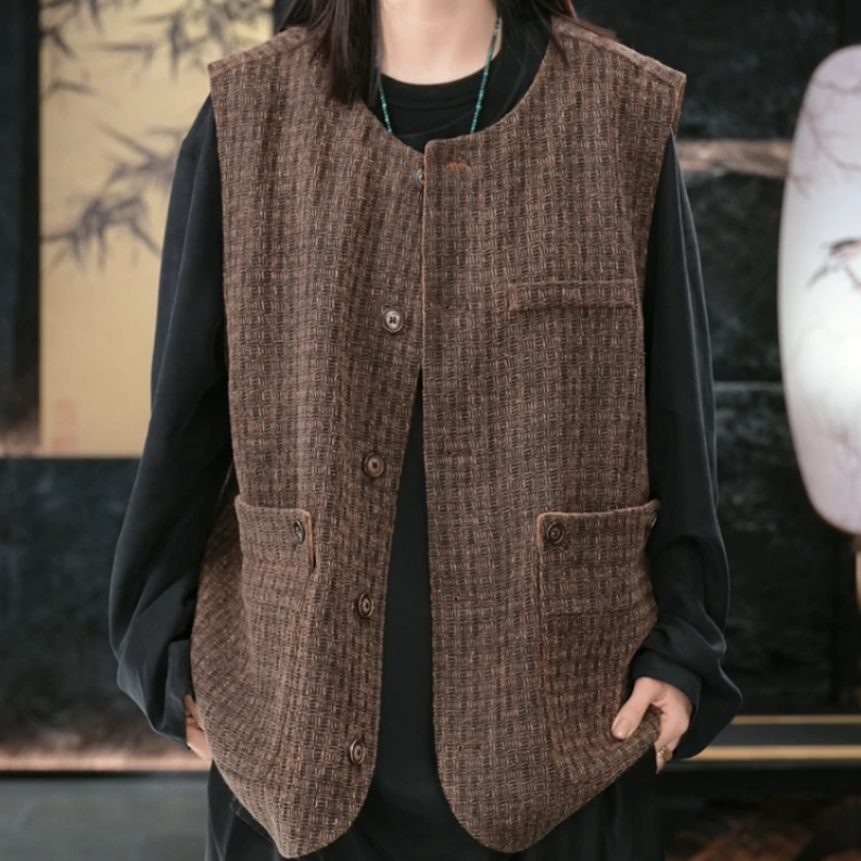 【再易】2025新款复古回纹柞蚕丝香云纱男士马甲ZY0383S-F162