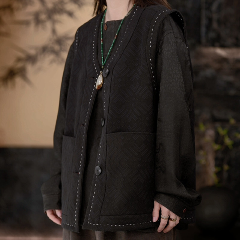 【再易】2025新款盘藏风男士香云纱桑蚕极简休闲马甲ZY0029S,男装,其他民族服装,淘宝优惠券,粉丝福利购,淘宝优惠卷