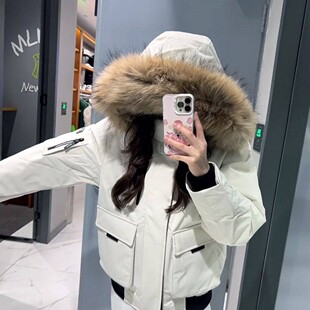 冬季新品加厚羽绒棉服连帽加厚保暖长袖宽松拉链毛领夹克外套女