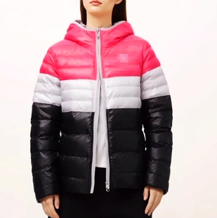 秋冬新品休闲羽绒衣长袖拉链拼色连帽运动修身保暖运动羽绒服长袖