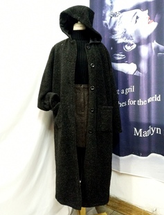 秋冬新品波西米亚复古厚实黑色连帽羊羔绒摇粒绒长款外套大衣休闲