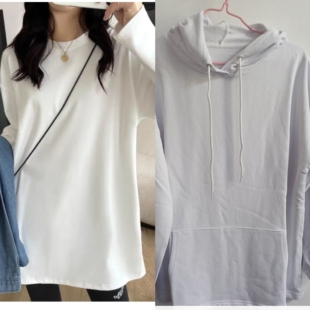 春秋新款韩版百搭打底衫休闲长袖T恤白色百搭宽松卫衣男女款连帽