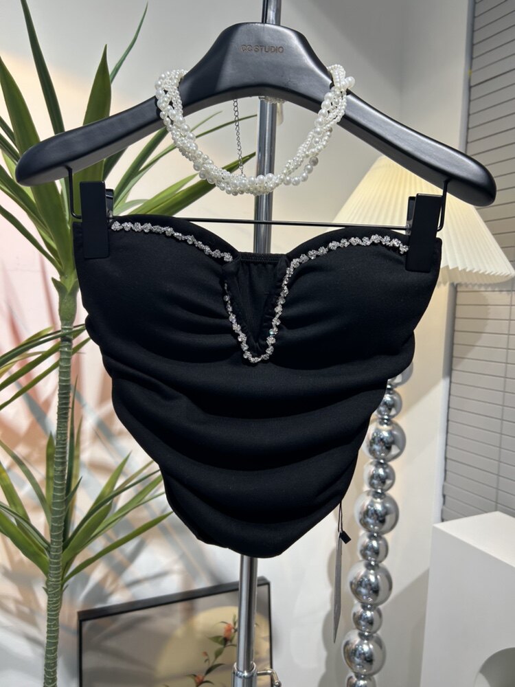 欧洲站法式2025气质小众烫钻女春夏外穿带胸垫修身显瘦抹胸背心