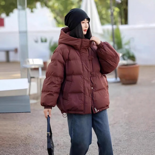 2025冬季新款加厚时尚a字版白鸭绒羽绒服女宽松版大码连帽短外套