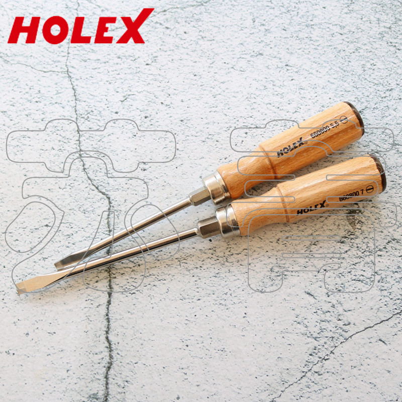 德国霍夫曼holex 一字可敲击螺丝刀 木质手柄 切刃呈黑色3.5-14mm
