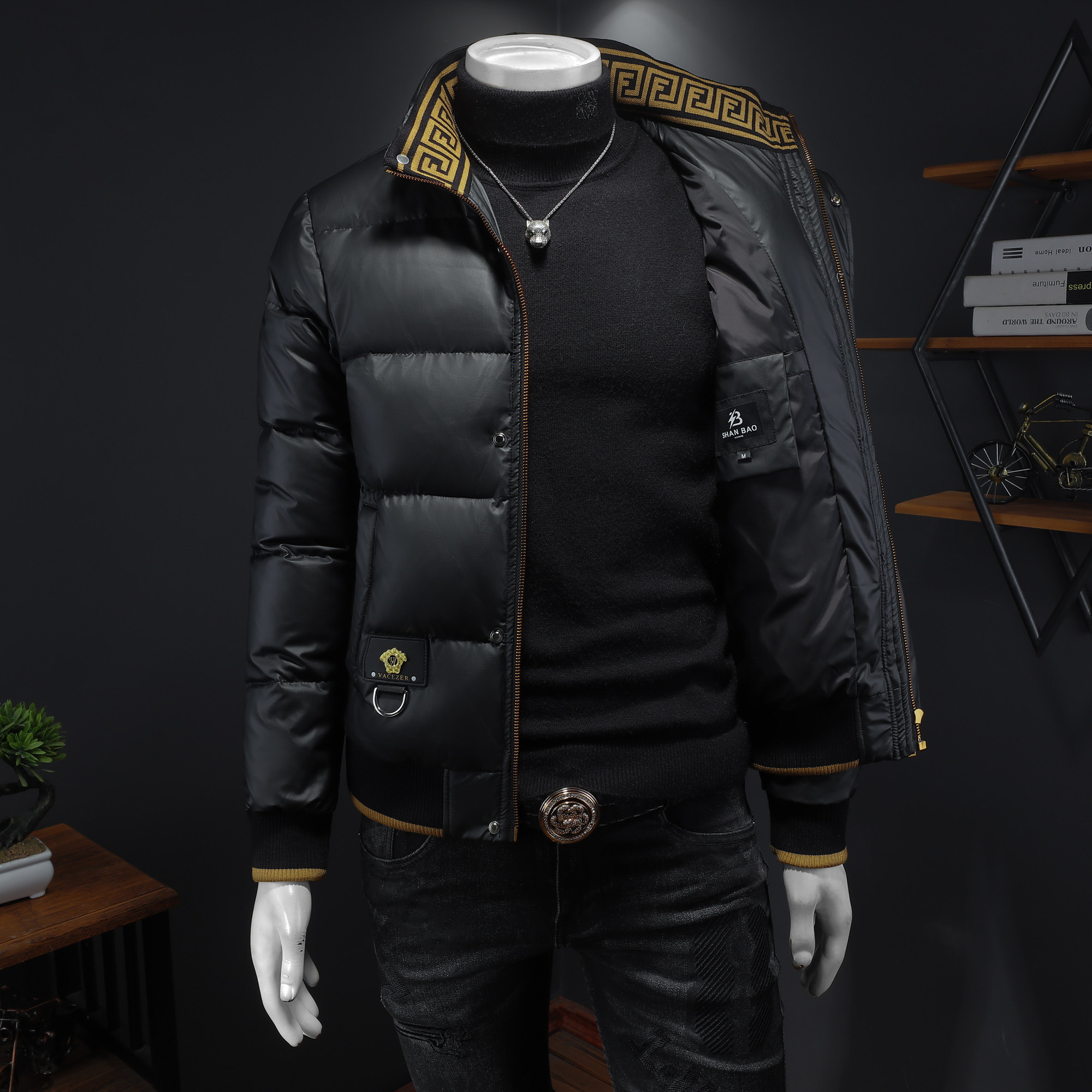 Y9561P3352024高端冬季90%白鸭绒亮面立领羽绒服假模385,男装羽绒服,钱塘6016-1(原3019)