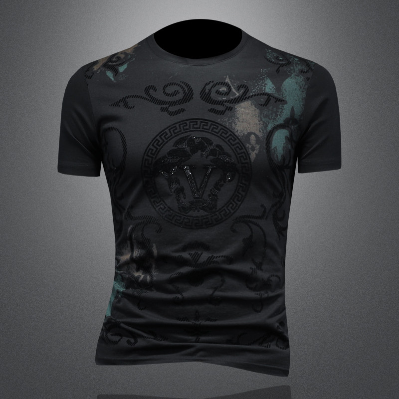 2025年新款短袖T恤钱塘3019TX3053P68镂空黑色，男装T恤，钱塘6016-1(原3019)