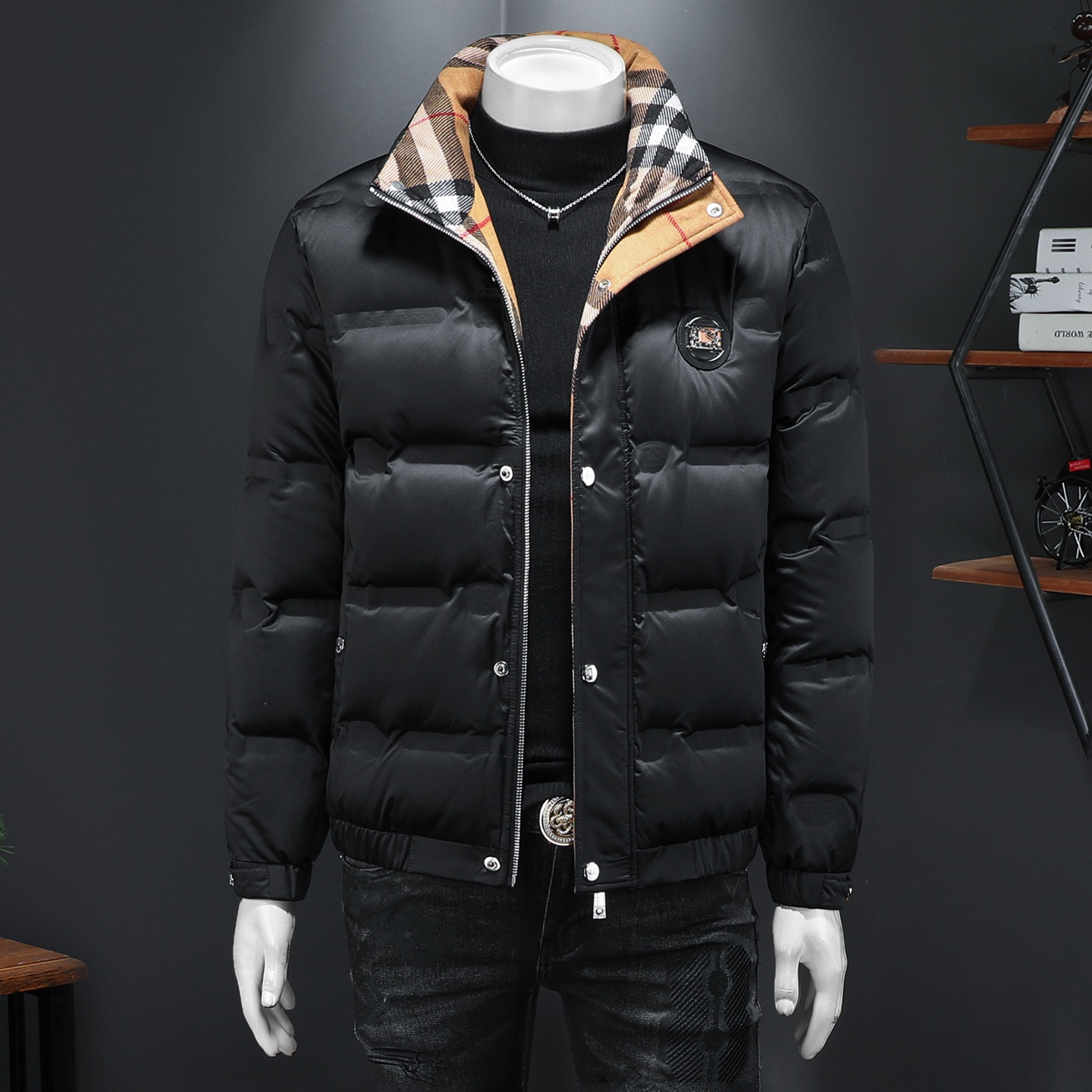 Y8368P3652025高端冬季90%白鸭绒亮面立领羽绒服假模395，男装羽绒服，钱塘6016-1(原3019)